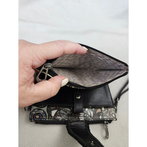 Sakroots Eco-Twill Spirit Artist Circle Large Wallet Crossbody Bag Black - Picture 7 of 12